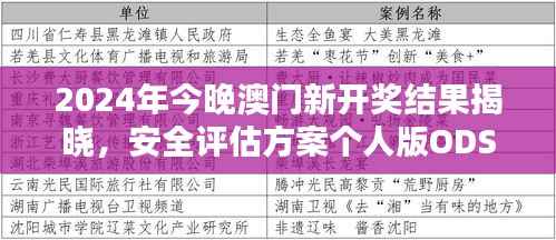 2024年今晚澳门新开奖结果揭晓,安全评估方案个人版ODS705.26发布